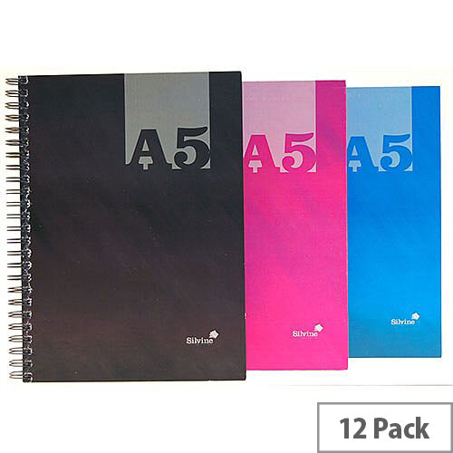 Silvine A5 Casebound Twin Wire Notebook Assorted THBA5AC Pack of 12