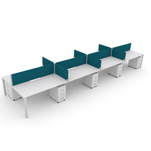 Switch 8 Person Bench Desk With Privacy Screens &Matching Under-Desk Pedestals W 4x 1400mm x D 2x600mm Switch 8 Person Bench Desk With Privacy Screens &Matching Under-Desk Pedestals W 4x 1400mm x D 2x600mm