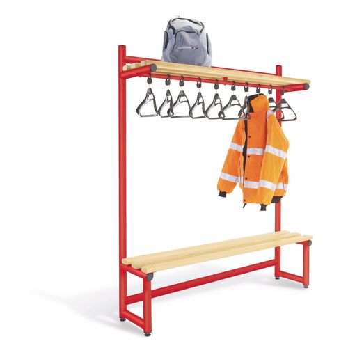 Probe Single Sided Overhead Hanging Bench - Type G 10 Anti Theft Hangers Included L1500xD350xH475mm Red Frame Light Ash Slats 7 Year Warranty