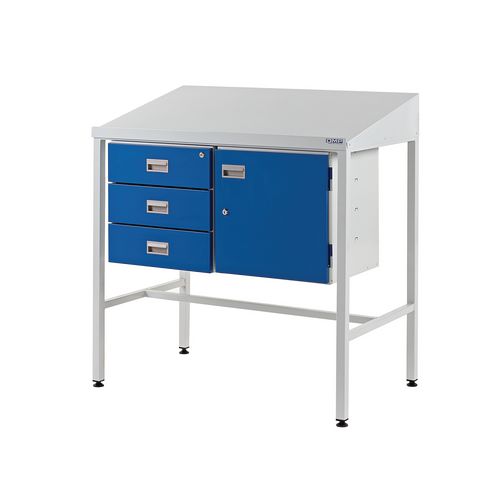 Sloping Top Teamleader Workstation With Triple Drawer &Cupboard 1060.1000.600 Sloping Top Teamleader Workstation With Triple Drawer &Cupboard 1060.1000.600