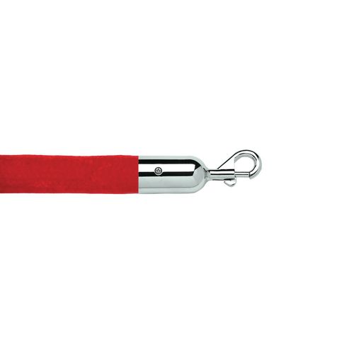 25mm Diameter 1.8M Red Velour Rope Hinge Snap End Polished Chrome