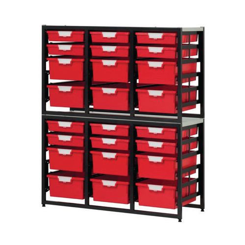 Tray Unit Dark Grey Frame 12 Shallow And 12 Deep Trays Static A4 Red H1330xW1080xD455mm Tray Unit Dark Grey Frame 12 Shallow And 12 Deep Trays Static A4 Red H1330xW1080xD455mm