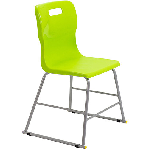 Titan High Classroom Stool with Backrest Size 3 445mm Seat Height (Ages: 6-8 Years) Polly Lipped Seat with Skid Base Lime T60-L - 5 Year Guarantee