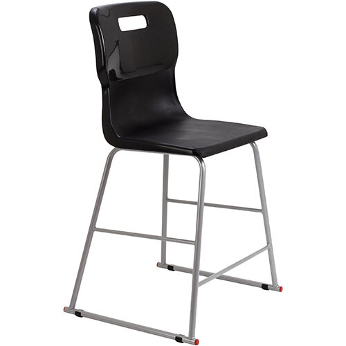 Titan High Classroom Stool with Backrest Size 4 560mm Seat Height (Ages: 8-11 Years) Polly Lipped Seat with Skid Base Black T61-BK - 5 Year Guarantee