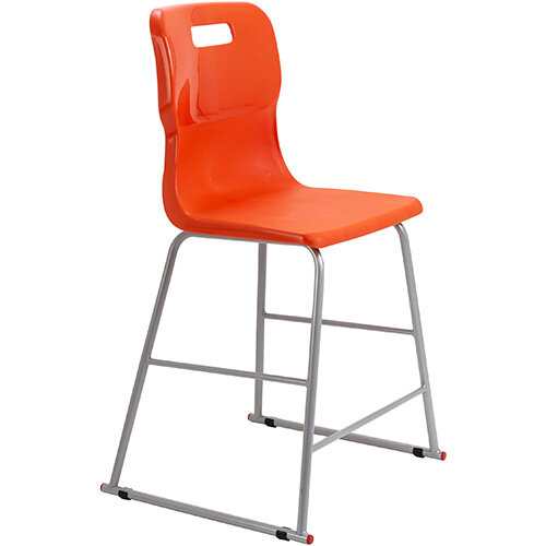 Titan High Classroom Stool with Backrest Size 4 560mm Seat Height (Ages: 8-11 Years) Polly Lipped Seat with Skid Base Orange T61-O - 5 Year Guarantee