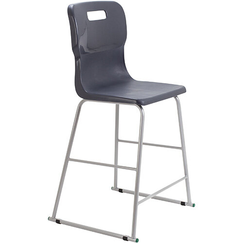 Titan High Classroom Stool with Backrest Size 5 610mm Seat Height (Ages: 11-14 Years) Polly Lipped Seat with Skid Base Charcoal T62-C - 5 Year Guarantee