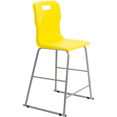 Titan High Classroom Stool with Backrest Size 5 610mm Seat Height (Ages: 11-14 Years) Polly Lipped Seat with Skid Base Yellow T62-Y - 5 Year Guarantee