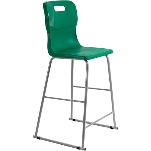 Titan High Classroom Stool with Backrest Size 6 685mm Seat Height (Ages: 14+ Years) Polly Lipped Seat with Skid Base Green T63-GN - 5 Year Guarantee