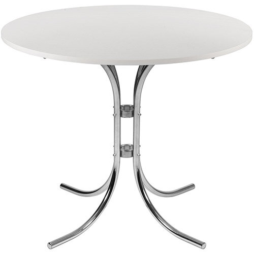 Circular 900mm Bistro Table With White Wipe Clean Top &Elegant Chrome Base Circular 900mm Bistro Table With White Wipe Clean Top &Elegant Chrome Base