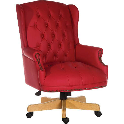 Chairman Rouge Executive Leather Faced Office Chair With Light Wood Finish 5 Castor Base Red