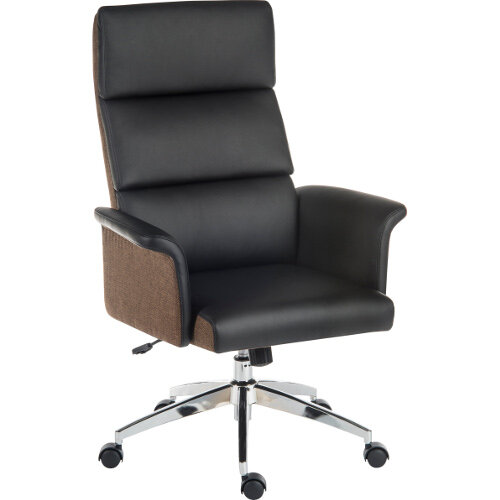 Elegance High Gull Wing Armed High Back Executive Office Chair With Supple Leather Look Upholstery In Black