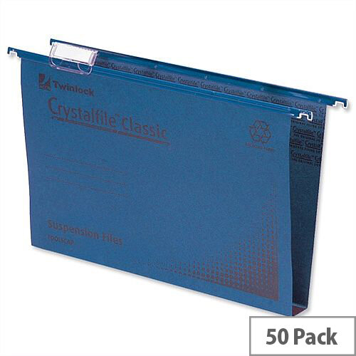 Rexel Crystalfile Classic Vertical Suspension File Blue 30mm Foolscap Pack 50 Rexel Crystalfile Classic Vertical Suspension File Blue 30mm Foolscap Pack 50