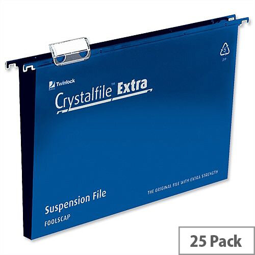 Rexel Crystalfile Extra Foolscap Vertical Suspension File Blue Plastic 30mm Pack 25