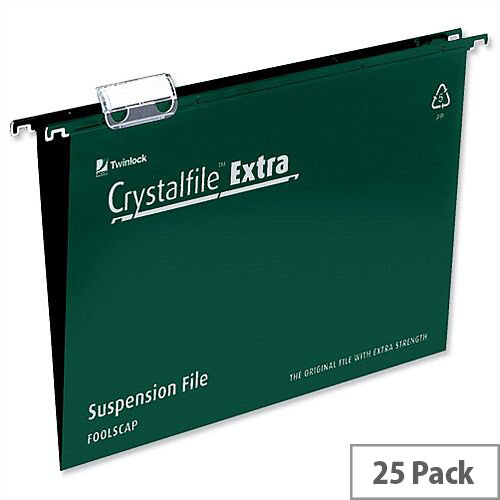 Rexel Crystalfile Extra A4 Vertical Suspension File Green Plastic 15mm Pack 25