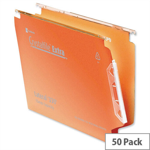 Rexel Crystalfile Lateral 330mm Suspension File V-base 15mm Orange Pack 50