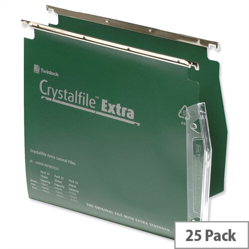 Rexel Crystalfile Extra Lateral 275mm Suspension File 50mm Wide-base Green Pack 25 Ref 71763