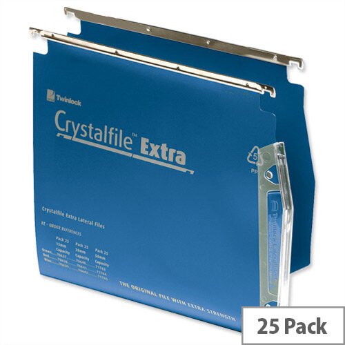 Rexel Crystalfile Extra Lateral 275mm Suspension File 50mm Wide Base Blue Pack 25 Ref 71765