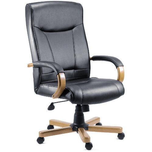 Kingston Executive Black Bonded Leather Faced Office Armchair With Light Oak Colour Wooden Arms And Legs