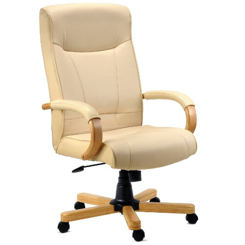 Knightsbridge Executive Cream Bonded Leather Faced Office Armchair With Light Oak Colour Wooden Arms And Legs Knightsbridge Executive Cream Bonded Leather Faced Office Armchair With Light Oak Colour Wooden Arms And Legs