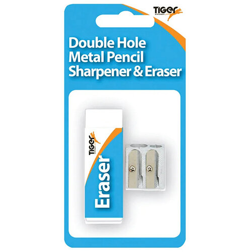 Tiger Eraser And Metal Double Hole Sharpener Set Pack of 12