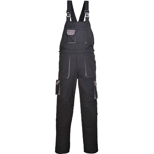Portwest TX12 Contrast Bib & Brace Overall Black Medium (Regular Fit)