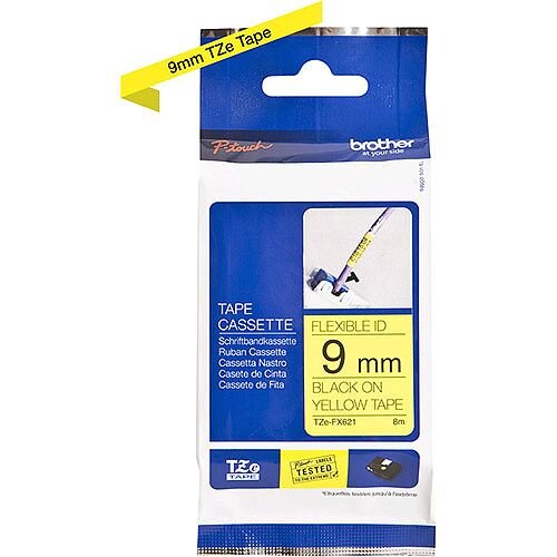 Brother TZe-FX621 9mm Black on Yellow Flexible ID Laminated TZe Tape Cassette 8 Metres Brother TZe-FX621 9mm Black on Yellow Flexible ID Laminated TZe Tape Cassette 8 Metres
