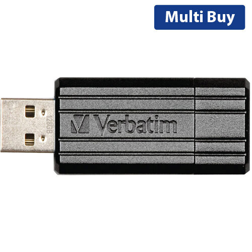 Verbatim PinStripe USB Drive, 128GB, Retractable USB 2.0, Black - Large Capacity Portable USB Stick for Data Storage