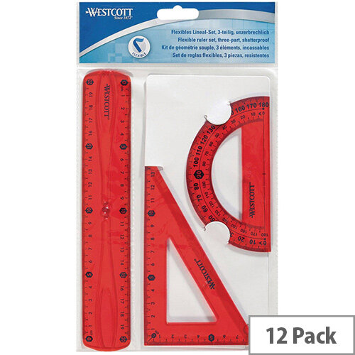 Westcott Flexible Ruler Set of 3 Assorted Colours Pack of 12 E-10301 00