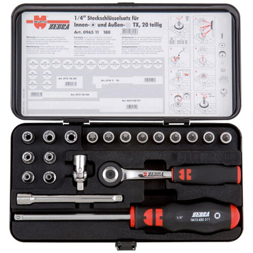 Wurth 1/4 inch Socket Wrench Assortment - SKTWRNCH-SET-1/4IN-TX-20PCS Ref. 096511 180 Wurth 1/4 inch Socket Wrench Assortment - SKTWRNCH-SET-1/4IN-TX-20PCS Ref. 096511 180