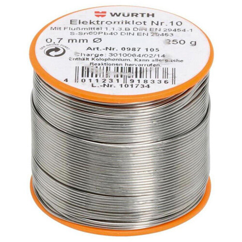 Wurth Electronic Solder no. 10 - SLDR-NO10-SN60/PB40-250G-D0,7 Ref. 0987105 PACK OF 20 Wurth Electronic Solder no. 10 - SLDR-NO10-SN60/PB40-250G-D0,7 Ref. 0987105 PACK OF 20