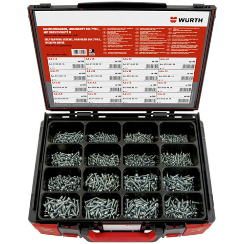 Wurth Tapping Screws Pan Head DIN 7981 zinc-plated Assortment - SCR-SHTMET-SYSKO-DIN7981-(A2K)-1600PCS Ref. 5964011500