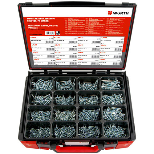 Wurth Tapping Screws Countersunk Head DIN 7982 zinc-plated Assortment - SCR-SHTMET-SYSKO-DIN7982-(A2K)-1400PCS Ref. 5964011600 Wurth Tapping Screws Countersunk Head DIN 7982 zinc-plated Assortment - SCR-SHTMET-SYSKO-DIN7982-(A2K)-1400PCS Ref. 5964011600