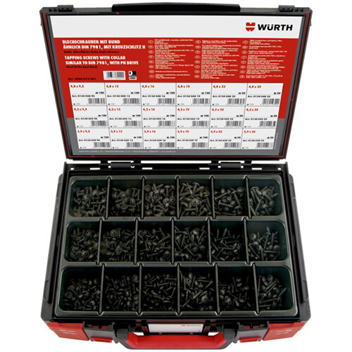 Wurth Tapping Screw, Pan Head With Collar Delta Seal Black Assortment - SCR-SHTMET-SYSKO-W.FLG-H2-(DSS)-1500PCS Ref. 5964013401 Wurth Tapping Screw, Pan Head With Collar Delta Seal Black Assortment - SCR-SHTMET-SYSKO-W.FLG-H2-(DSS)-1500PCS Ref. 5964013401