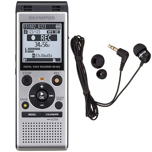 Olympus WS-852 Digital Stereo Voice Recorder 4 GB with TP8 Telephone Recording Mic. 2 x AAA Batteries Included. Device Also Includes A Built In USB Key. Olympus WS-852 Digital Stereo Voice Recorder 4 GB with TP8 Telephone Recording Mic. 2 x AAA Batteries Included. Device Also Includes A Built In USB Key.