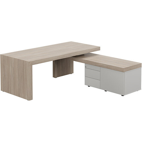 Auttica Madrid Oak Executive Office Desk with Grey Right Side Return W2000mm