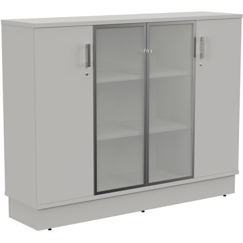 Grand Medium 2 Wooden & 2 Frosted Glass Door Credenza Cabinet W1605xD420xH1255mm Grey