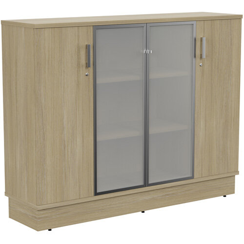 Grand Medium 2 Wooden & 2 Frosted Glass Door Credenza Cabinet W1605xD420xH1255mm Urban Oak