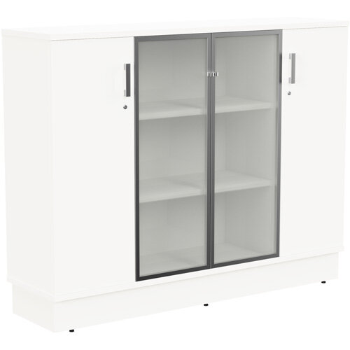 Grand Medium 2 Wooden &2 Frosted Glass Door Credenza Cabinet W1605xD420xH1255mm White Grand Medium 2 Wooden &2 Frosted Glass Door Credenza Cabinet W1605xD420xH1255mm White