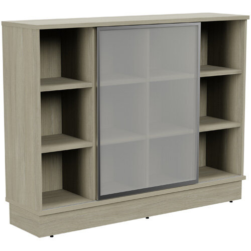 Grand Medium Cube Shelf Bookcase With Sliding Frosted Glass Door W1605xD420xH1255mm Arctic Oak Grand Medium Cube Shelf Bookcase With Sliding Frosted Glass Door W1605xD420xH1255mm Arctic Oak