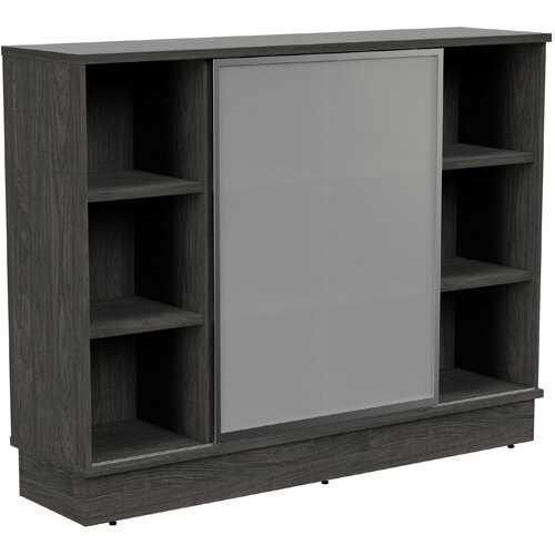 Grand Medium Cube Shelf Bookcase With Sliding Frosted Glass Door W1605xD420xH1255mm Carbon Walnut Grand Medium Cube Shelf Bookcase With Sliding Frosted Glass Door W1605xD420xH1255mm Carbon Walnut