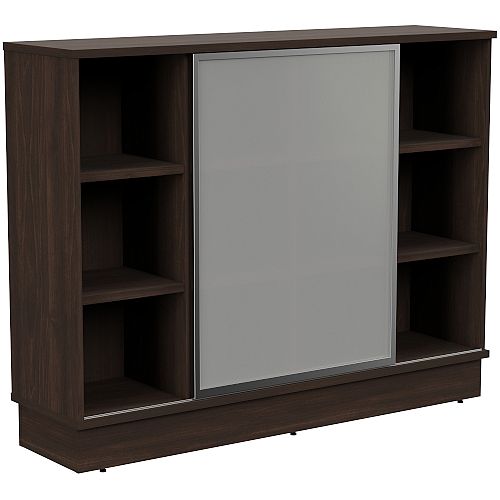 Grand Medium Cube Shelf Cabinet With Sliding Frosted Glass Door W1605xD420xH1255mm Dark Walnut