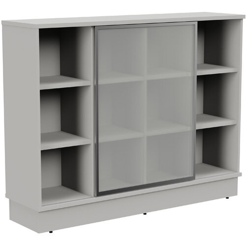 Grand Medium Cube Shelf Bookcase With Sliding Frosted Glass Door W1605xD420xH1255mm Grey Grand Medium Cube Shelf Bookcase With Sliding Frosted Glass Door W1605xD420xH1255mm Grey