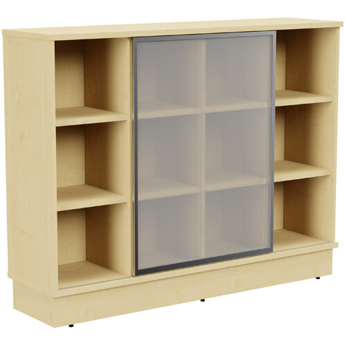 Grand Medium Cube Shelf Bookcase With Sliding Frosted Glass Door W1605xD420xH1255mm Maple Grand Medium Cube Shelf Bookcase With Sliding Frosted Glass Door W1605xD420xH1255mm Maple