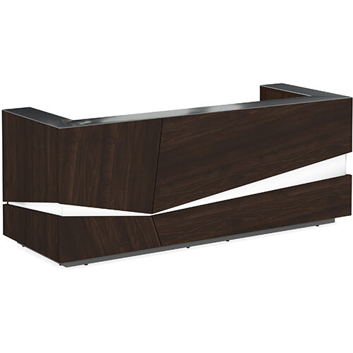 Illusion Modern Design Illuminated Dark Walnut Reception Desk with Anthracite Glass Counter Top W2800xD1000xH1100mm Illusion Modern Design Illuminated Dark Walnut Reception Desk with Anthracite Glass Counter Top W2800xD1000xH1100mm