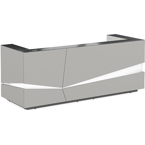 Illusion Modern Design Illuminated Grey Reception Desk with Anthracite Glass Counter Top W2800xD1000xH1100mm