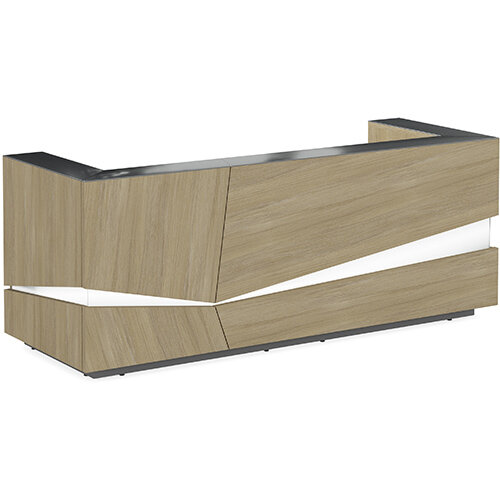 Illusion Modern Design Illuminated Urban Oak Reception Desk with Anthracite Glass Counter Top W2800xD1000xH1100mm Illusion Modern Design Illuminated Urban Oak Reception Desk with Anthracite Glass Counter Top W2800xD1000xH1100mm