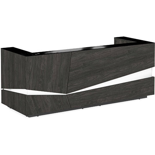 Illusion Modern Design Illuminated Carbon Walnut Reception Desk with Black Glass Counter Top W2800xD1000xH1100mm Illusion Modern Design Illuminated Carbon Walnut Reception Desk with Black Glass Counter Top W2800xD1000xH1100mm