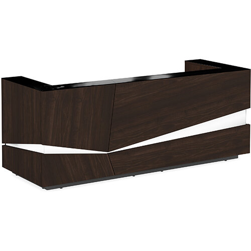 Illusion Modern Design Illuminated Dark Walnut Reception Desk with Black Glass Counter Top W2800xD1000xH1100mm Illusion Modern Design Illuminated Dark Walnut Reception Desk with Black Glass Counter Top W2800xD1000xH1100mm