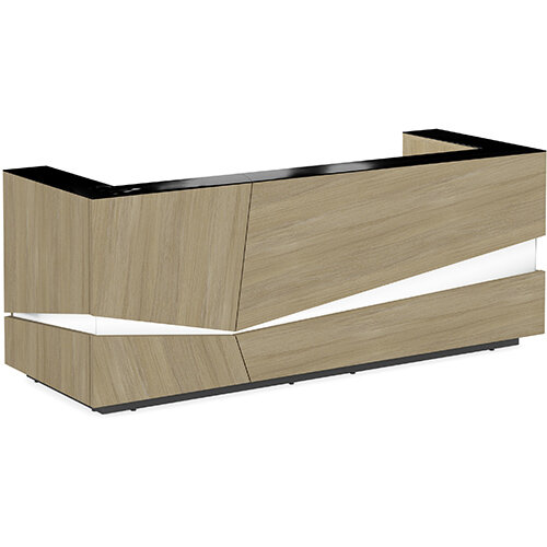 Illusion Modern Design Illuminated Urban Oak Reception Desk with Black Glass Counter Top W2800xD1000xH1100mm Illusion Modern Design Illuminated Urban Oak Reception Desk with Black Glass Counter Top W2800xD1000xH1100mm