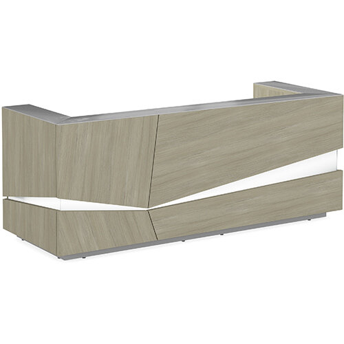 Illusion Modern Design Illuminated Arctic Oak Reception Desk with Silver Glass Counter Top W2800xD1000xH1100mm